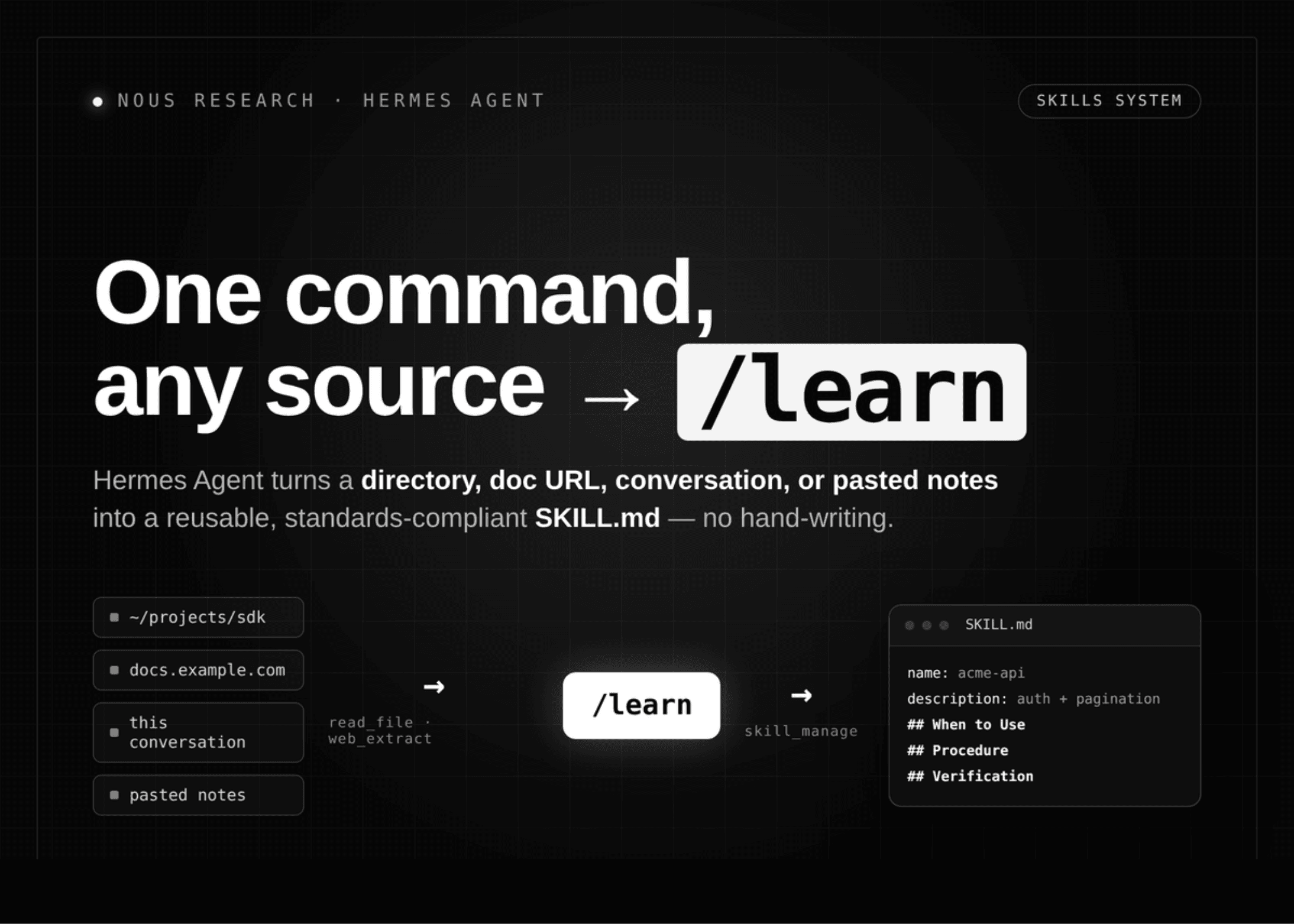 Nous Research Adds /learn to Hermes Agent’s Skills System, Capturing Workflows as Slash Commands Without Hand-Writing SKILL.md